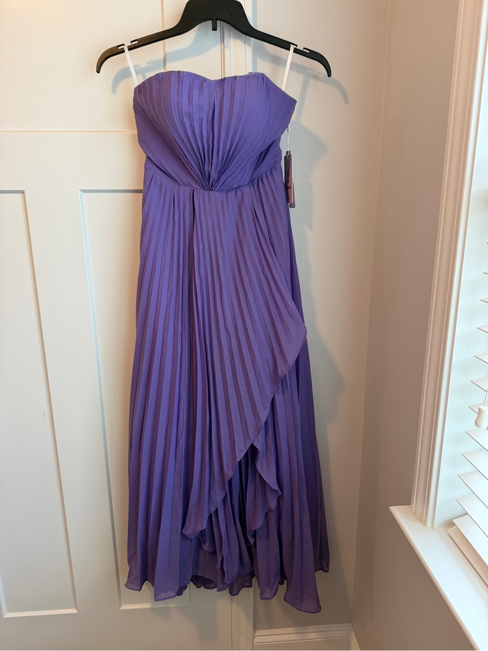 Purple Strapless Pleated Evening Dress